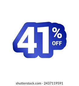 41% off. Discount number of percent sign in white and blue colors. Forty one percent of discount. Symbol tag vector badge template. Sale offer price sign.