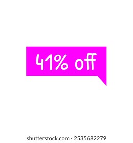 41% de desconto. Marca de desconto magenta e texto branco. Promoções de marketing, vendas no varejo. Marca de oferta simples. Quarenta e um por cento de desconto.