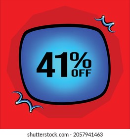 41 % Rabatt, 41 %, roter Hintergrund, Symbol blau