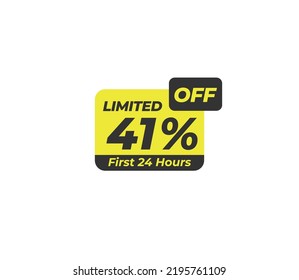 41% off price tag discount product banner label vector art illustration. Isolated on White Background in yellow color