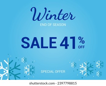 41% off sale banner. Forty one percent special offer. Winter sale banner. Winter End of Season Sale Background Design. Template for advertising, web, social media and fashion ads. Vector.