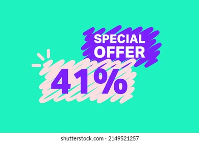 41% OFF Sale Discount banner shape template. Super Sale 41 percent Special offer badge end of the season sale coupon bubble icon. Modern concept design. Discount offer price tag vector illustration.