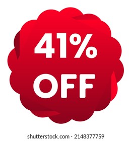 41% off. White background with 41 percent discount on a red balloon for mega big sales. 41% sale