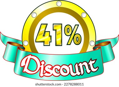 41% off, yellow disk and green ribbon, vector illustration for wholesale and retail, illustrative art, beautiful illustration, vector. God is good!