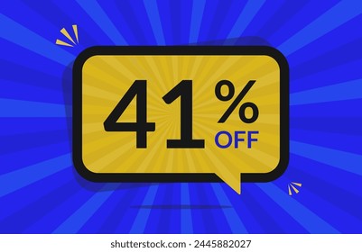 41 percent off. 41% discount. Blue and Yellow banner with floating balloon for promotions and offers.