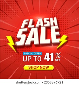 41 percent off Flash Sale Shopping Poster vector illustration.