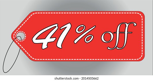 41 percent off red tag. 41 percent discount tag for offers and promotions