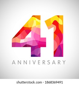 41 st anniversary numbers. 41 years old logotype. Bright congrats. Isolated abstract graphic web design template. Creative 1, 4 3D digits. Congratulation concept.