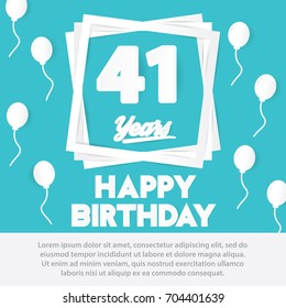 41 st birthday celebration greeting card paper art style design, birthday invitation poster background with balloon. forty one anniversary celebrations blue color