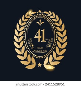 41 Th Years Anniversary celebration. Vector Template festive illustration Golden Color,. Birthday or wedding party event decoration.