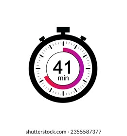 41 timer minutes symbol, 41 min timer clock icon flat design isolated on white background.