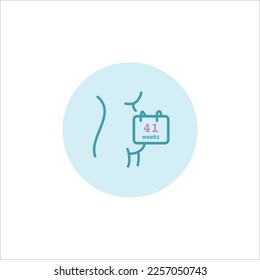 41 weeks of pregnancy symbol. Forty-one weeks pregnant vector icon. Pregnant mom with a calendar linear art