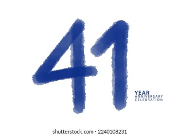 41 year anniversary celebration blue color logotype vector, 41 number design, 41th Birthday invitation, logo number design vector illustration, blue logo brushstroke illustration