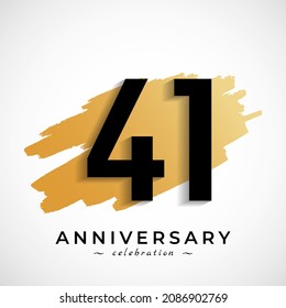 41 Year Anniversary Celebration with Gold Brush Symbol. Happy Anniversary Greeting Celebrates Event Isolated on White Background