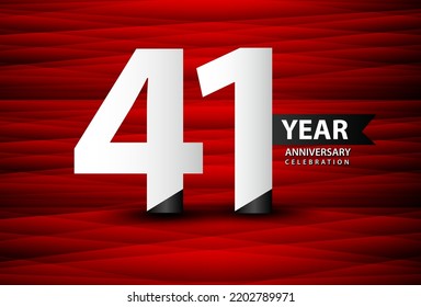 41 Year Anniversary Celebration Logo Vector On Red Background, 41 Number Design, 41th Birthday Logo, Logotype Number, Vector Anniversary For Celebration, Invitation Card, And Greeting Card 