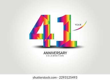 41 Year Anniversary Celebration Logo colorful vector, 41 Number Design, 41th Birthday Logo, Logotype Number, Vector Anniversary For Celebration, Invitation Card, Greeting Card. logo number Anniversary