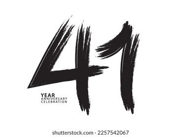 41 year anniversary celebration logotype black paintbrush vector, 41 number design, 41th Birthday invitation, anniversary template, logo number design vector, calligraphy font, typography logo