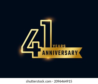 41 Year Anniversary Celebration with Shiny Outline Number Golden Color for Celebration Event, Wedding, Greeting card, and Invitation Isolated on Dark Background