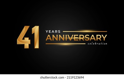 41 Year Anniversary Celebration with Shiny Golden and Silver Color for Celebration Event, Wedding, Greeting card, and Invitation Isolated on Black Background