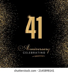 41 Year Anniversary Celebration Vector Template Design Illustration. 41 years golden anniversary sign. Gold glitter celebration. Light bright symbol for event, invitation, award, ceremony, greeting.