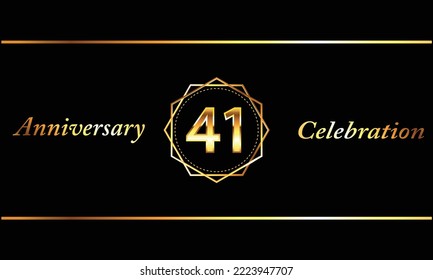 41 Year Anniversary celebration Vector Design with gold hexagonal shape. 41 Anniversary celebration. Gold Luxury Banner of 41st Anniversary celebration.