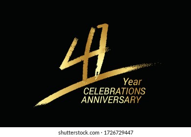 41 year anniversary chalk, golden ink Style , minimalist logo. years, jubilee, greeting card. Birthday invitation sign. Black space vector illustration on black background - Vector