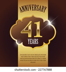 "41 Year Anniversary" - Elegant Golden Design Template / Background / Seal