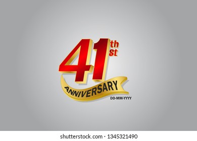 41 year anniversary Golden ribbon celebration logotype. anniversary logo with Red and Gold color isolated on grey background, vector design for celebration, invitation card - vector