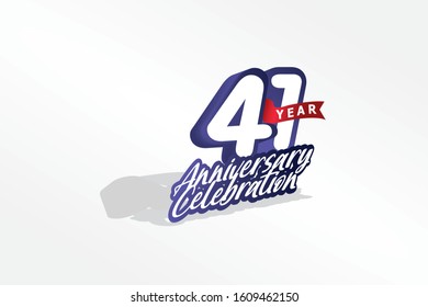 41 year anniversary, Italic Style with ribbon celebration logotype. Simple Blue color design isolated on Grey background - vector 