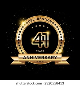 41 year anniversary logo with a number and golden ribbon, vector template