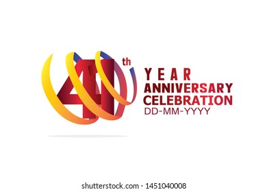 41 Year Anniversary, Red Color Text and Yellow-Orange-Blue Ribbon. Isolated graphic anniversary for banner, greeting card - vector