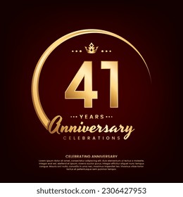 41 year anniversary template design with golden number and ring for birthday celebration event, invitation, banner poster, flyer, and greeting card, vector template