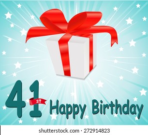 41 year Happy Birthday Card with gift and colorful background in vector EPS10