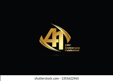 41 year minimalist logo years, jubilee, greeting card. Birthday invitation. Sign Cube Line Gold space vector illustration on black background - Vector