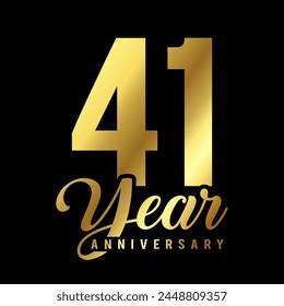 41 years anniversary or birthday card with golden color vector illustration.