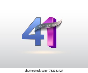 41 years anniversary blue and pink logotype with ribbon isolated on white background, vector design for greeting card and invitation card.