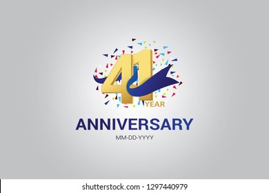 41 years anniversary blue ribbon celebration logotype. anniversary logo with golden and Spark light white color isolated on black background, vector design for celebration, invitation, greeting-vector