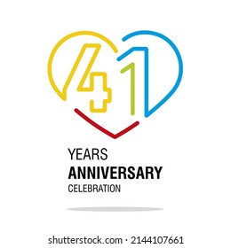 41 years anniversary celebration decoration colorful number bounded by a loving heart modern love line design logo icon white background