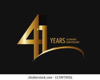 41 years anniversary celebration design. anniversary logo with swoosh and golden color isolated on black background, vector design for greeting card and invitation card.