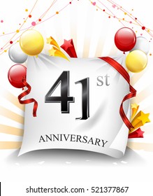 41 Years Anniversary Celebration Design on cloth, with star and balloons, Colorful Vector template elements for your birthday party.