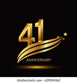 41 Years Anniversary Celebration Design. - gold swoosh and star on black background