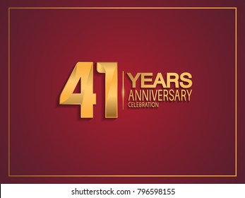 41 years anniversary celebration design with golden color isolated on red background for celebration event