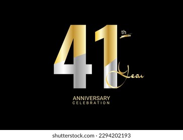 41 Years Anniversary Celebration gold and silver Vector Template, 41 number logo design, 41th Birthday Logo,  logotype Anniversary, Vector Anniversary For Celebration, poster, Invitation Card