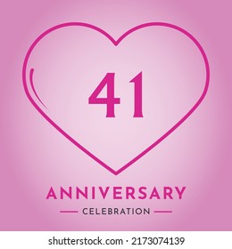 41 years anniversary celebration with heart isolated on pink background. Creative design for happy birthday, wedding, ceremony, event party, marriage, invitation card and greeting card.