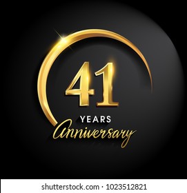 41 years anniversary celebration. Anniversary logo with ring and elegance golden color isolated on black background, vector design for celebration, invitation card, and greeting card