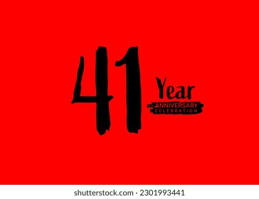 41 Years Anniversary Celebration logo on red background, 41 number logo design, 41th Birthday Logo,  logotype Anniversary, Vector Anniversary For Celebration, poster, Invitation Card