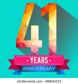 41 Years Anniversary celebration logo. with colorful polygonal.