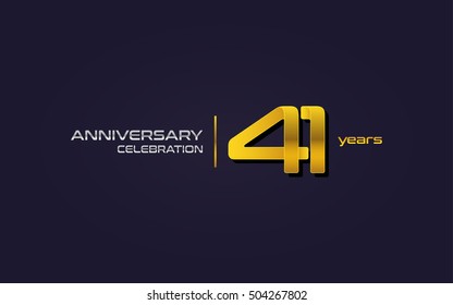 41 Years Anniversary Celebration Logo, Yellow, Isolated on Dark Purple Background