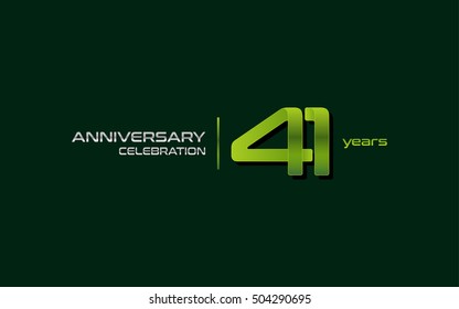 41 Years Anniversary Celebration Logo, Green, Isolated on Dark Green Background