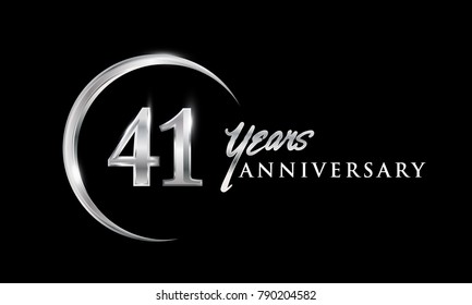 41 years anniversary celebration. Anniversary logo with silver ring elegant design isolated on black background, vector design for celebration, invitation card, and greeting card.